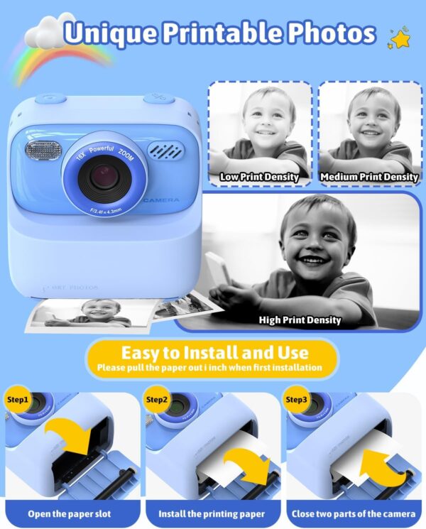 Mgaolo Kids Camera Instant Print Photo,Children Digital Camera Toys Gift with HD Video for Girls Boys 3-12 Age,Chritmas Birthday Festival Present for 3 4 5 6 7 8 9 Year Old Child (Blue) - Image 6
