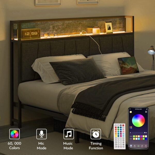 Queen Size Bed Frame with Headboard and Storage, Drawers Platform Bed Frame with Storage Chargin Station LED Light Bed Frame, Heavy Duty, No Box Spring Needed - Image 5