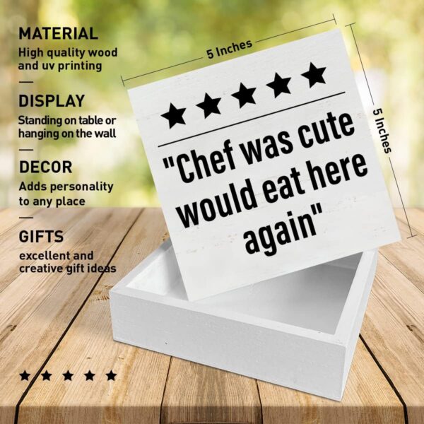 Funny Kitchen Table Decor Wooden Box Sign, Kitchen Decor for Counter Dining Room Table Cabinet Decoration, Kitchen Gifts for Mom Women Men, Chef Gifts, Chef Was Cute - Image 2
