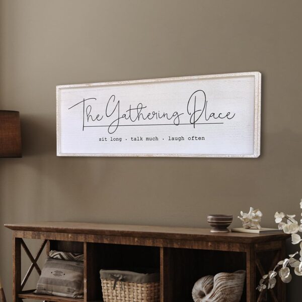 The Gathering Place Wall Decor Sign 40"x15" Large Family Dining Room Vintage Wooden Framed Country Farmhouse Simple And Rustic Hanging For Kitchen Home Wall Art Decoration (White) - Image 6