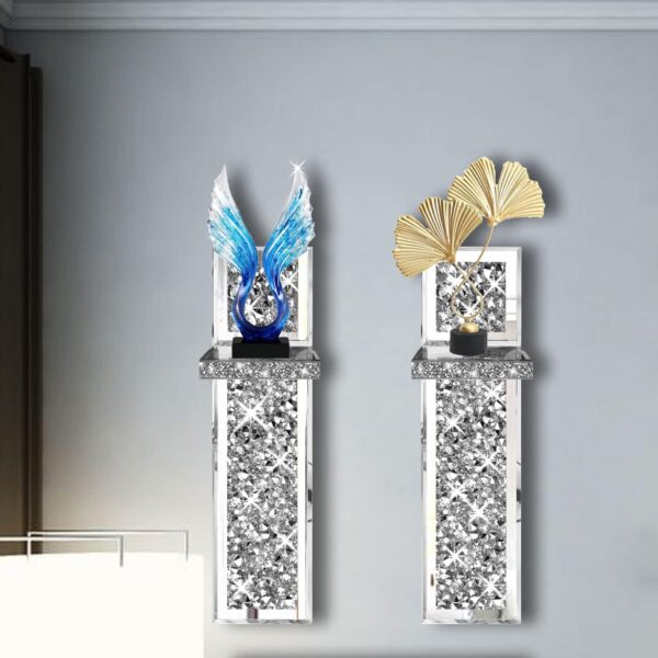 Set of 2 Crystal Crush Diamond Candle Sconces, Gorgeous Silver Mirrored Wall Sconce, Candle Holder Glass Wall Decorations for Home Décor, Living Room, Dining Room. - Image 3