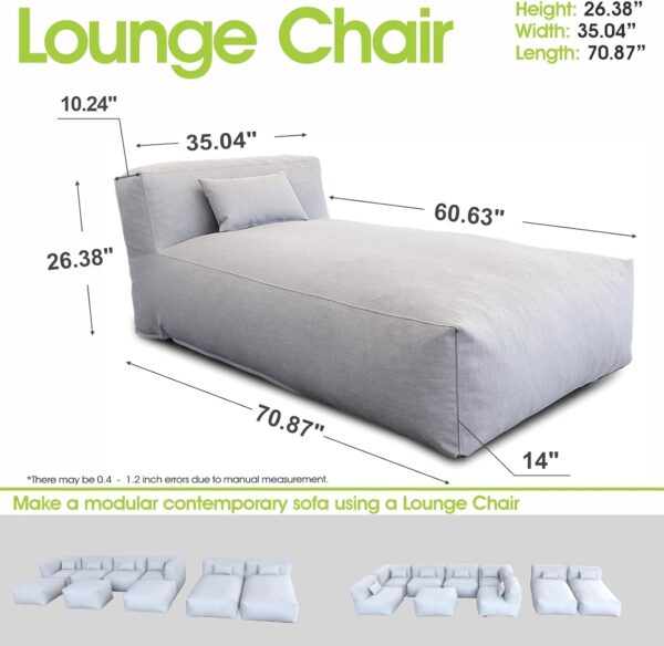 Patio Furniture Set Bean Bag Chaise Lounge Chair Patio Daybed Furniture Outdoor Sofa Couch Pool Lounge Chairs High Density Foam Filling Modern Comfy Patio Couch (Light Gray) - Image 5