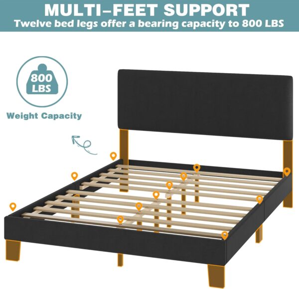 Lifezone Queen Bed Frame with Headboard,Linen Upholstered Bed Frame with Wood Slats Support,No Box Spring Needed,Heavy Duty Feet,Easy Assembly,Dark Grey - Image 6