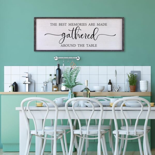 The Best Memories Are Made Gathered Around The Table Wall Decor 40"x15" Large Rustic Farmhouse Dining Room Wood Framed Modren Signs Kitchen Home Simple Hanging Wall Art (Black) - Image 3