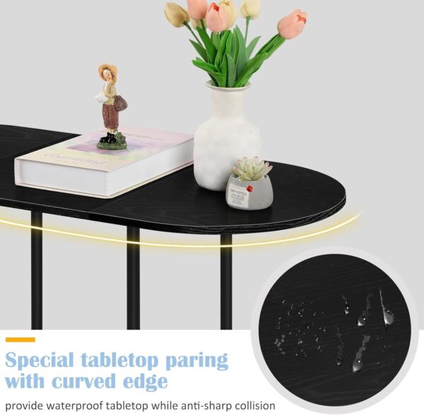 Black Coffee Table for Living Room, 2-Tier Small Oval Center Table, Mid Century Farmhouse Round Tea Table with Storage Shelf for Small Space, Home Office, Living Room - Image 4