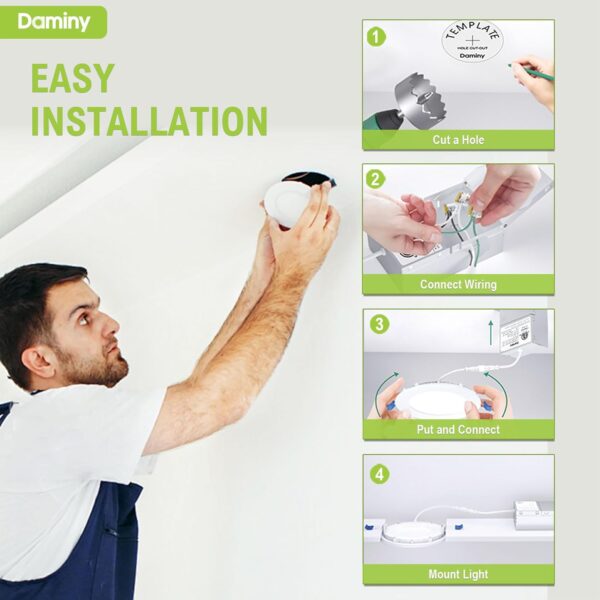 DAMINY 24 Pack 6 Inch LED Recessed Lighting with Junction Box,5CCT,Ultra-Thin Recessed Light,12W 1080lm, Dimmable Canless Wafer Ceiling Light, High Brightness - ETL - Image 5