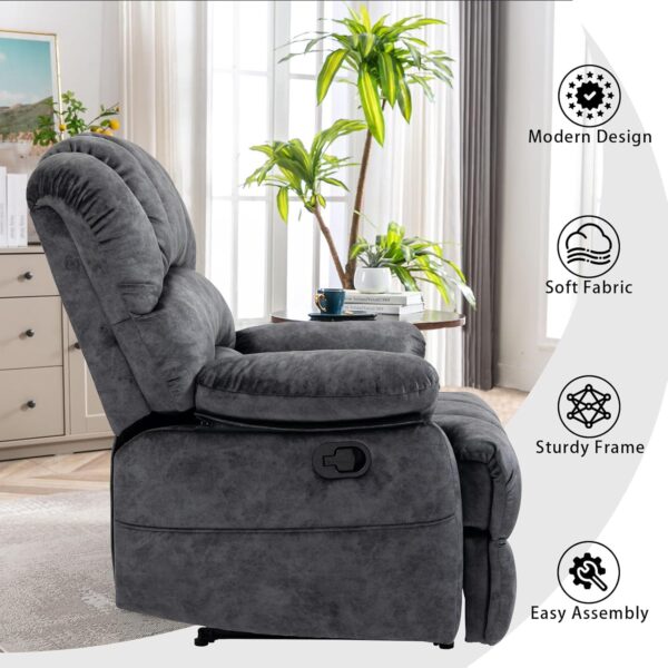 Large Boy Lazy Recliner Chair for Adult, Comfortable Manual Single Recliner Sofa in Velvet Fabric, Oversized Reclining Chair for Living Room, Bedroom(Dark Grey) - Image 4