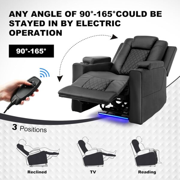COMHOMA Power Recliner Chair PU Leather Electric Massage Recliner Sofa for Living Room Home Theater Seating with Cup Holders and LED Lighting (Black) - Image 4