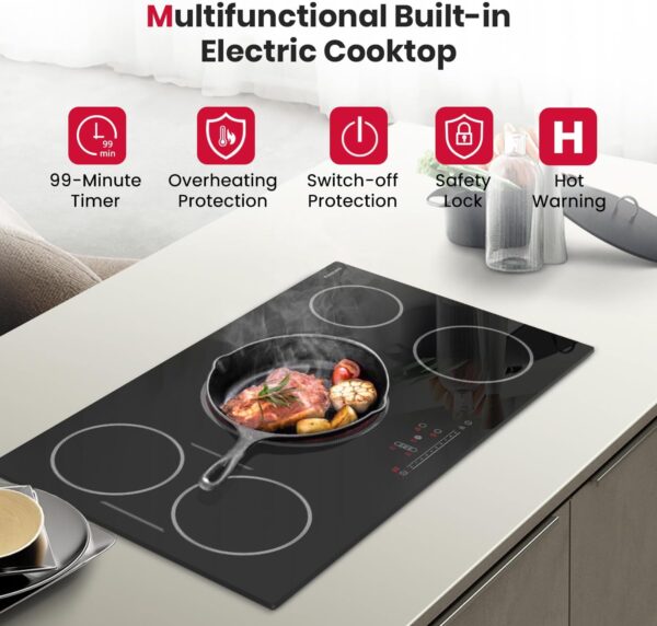 GASLAND 36 Inch Electric Cooktop 5 Burners, ETL & FCC Certificated, 9200W Built-in Radiant Ceramic Cooktop, Sync & Triple Burners, Slide Touch Control, Child Safety Lock, Hot Surface Indicator, 240V - Image 6