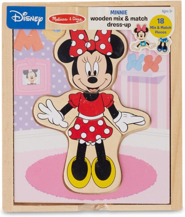 Melissa & Doug Disney Minnie Mouse Mix and Match Dress-Up Wooden Play Set (18 pcs) - Minnie Mouse Toys For Disney Fans, Fashion Puzzle Travel Toys For Kids Ages 3+ - Image 3