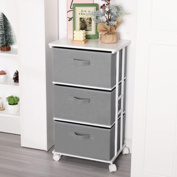 MAX Houser Dresser Tower with 3 Drawers,Fabric Dresser Drawer Organizer Unit,Dresser Chest with Wood Top,Vertical Storage Dresser,Small Dresser for Bedroom,Office-Dark Grey - Image 6
