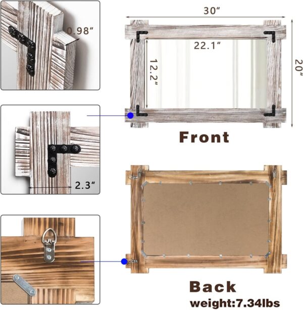 Rustic Mirror Wood Mirror for Bathroom, Decorative Framed Wall Mirror, Farmhouse Natural Vanity Mirror, Wall Mounted Rectangular Mirror for Bedroom Living Room, Wood Mirror Small 20x30 Inch, White - Image 5