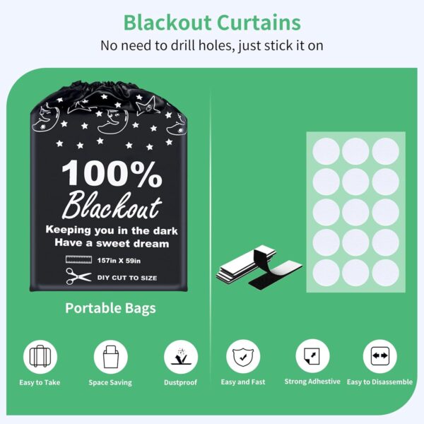 100% Blackout Blind Curtains Window Cover [157" x 59" XXL] [DIY Cut to Any Size or Shape] [Hook & Loop Tabs][ Portable Bags for Travel] [Light & UV Blocking ] for House,Nursery,Apartment - Image 3