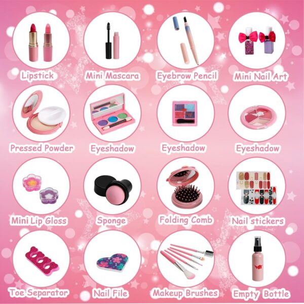 Kids Washable Makeup Girl Toys - Kids Makeup Kit for Girl, Real Make Up Set, Little Girls Makeup Kit for Toddler Kid Children Princess, Christmas Birthday Gift Toys for Girl 4 5 6 7 8 9 10 Year Old - Image 4