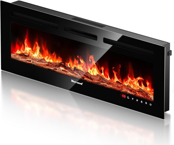 Electric Fireplace,Realistic Flame Electric Fireplace Heater,Log Set/Crystal Flames 750-1500W with Timer Inserts/Wall Mounted/TV Stand Touch Screen & Remote (50 Inch)