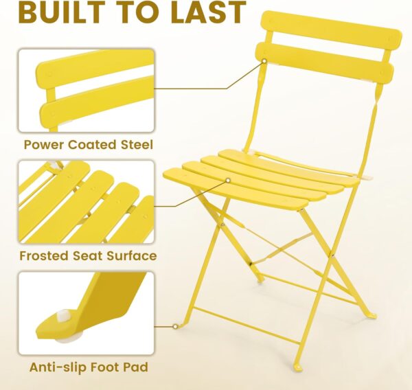 Kromax Outdoor Patio Bistro Set, Folding Bistro Table and Chairs Set, 3 Piece Folding Patio Furniture Set, Space Saving, Yellow - Image 3