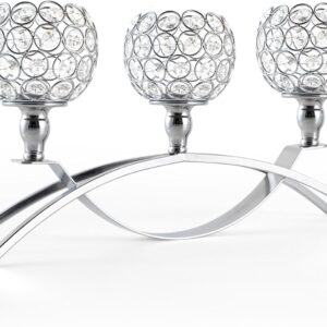 VINCIGANT 3 Arm Crystal Candle Stick Holders for Table Centerpiece, Silver Candelabra Ornaments for Wedding Christmas Dinning Room Decorations,Gifts Boxed