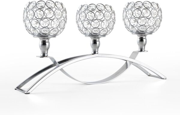 VINCIGANT 3 Arm Crystal Candle Stick Holders for Table Centerpiece, Silver Candelabra Ornaments for Wedding Christmas Dinning Room Decorations,Gifts Boxed