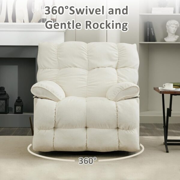 Oversized Rocker Recliner Chair,Manual Swivel Rocker Recliner for Living Room,Overstuffed Extra Wide Rocking Recliners Soft with Breathable Soft Fabric，Up to 350lbs (Manual, White) - Image 6