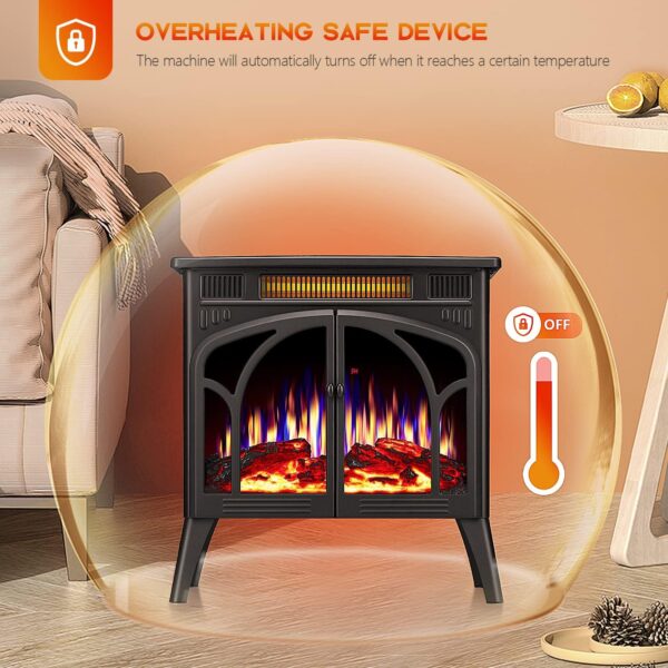 R.W.FLAME Electric Fireplace Heater 25" with Remote Control, Cathedral Stylish, Different Flame Effects and Log Set Colors, Adjustable Brightness and Heating Mode, Overheating Safe Design - Image 7