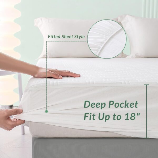 Coriwell King Size Waterproof Mattress Protector - Rayon from Bamboo Mattress Cover Washable - 3D Air Fabric Ultra Soft Breathable Cooling Noiseless Bed Mattress Pad with Deep Pocket Up to 18'' - Image 4