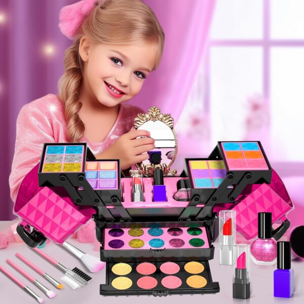 Kids Makeup Kit for Girl, 52 Pcs Pretend Makeup for Toddlers Kids, Washable Non Toxic Make Up for Girls, Pretend Play Toy Makeup Set Birthday for Little Girls Age 3 4 5 6 7 8 Years Old - Image 7