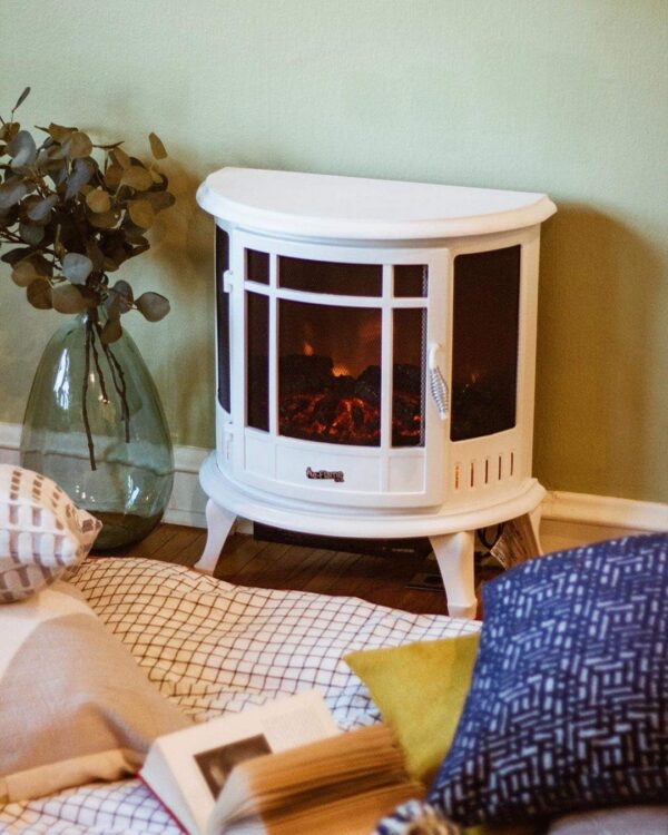 Regal Freestanding Electric Fireplace Stove - 3-D Log and Fire Effect (White) - Image 7