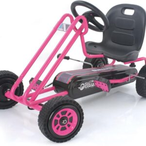 hauck Lightning Ride On Pedal Portable Go Kart Toy with Ergonomic Adjustable Bucket Seat, Handbrake, and Sharp Handling for Boys and Girls, Pink