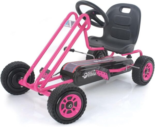 hauck Lightning Ride On Pedal Portable Go Kart Toy with Ergonomic Adjustable Bucket Seat, Handbrake, and Sharp Handling for Boys and Girls, Pink