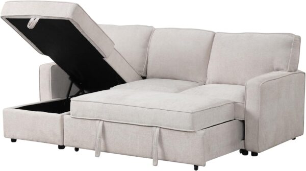 LUMISOL 89" Convertible Sectional Sofa Couch with Pull Out Bed, Sleeper Sofa Bed with Storage Chaise, 2 USB Ports and 2 Cup Holders for Living Room, Small Apartment, Beige - Image 5