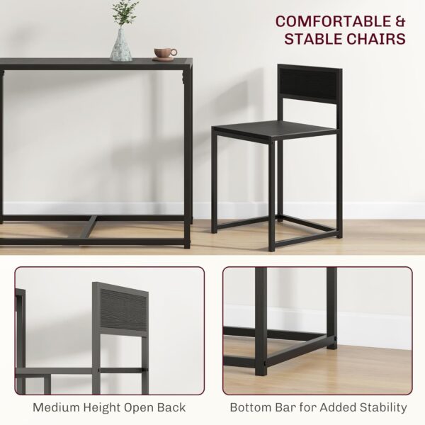 HOMCOM 3-Piece Industrial Dining Table Set for 2, Kitchen Table and Chairs, Dining Room Sets for Small Spaces, Black - Image 6