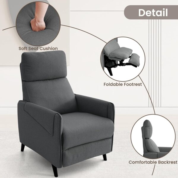RISAR Pushback Recliner Chair，Modern Single Recliner Chair，with Adjustable Footrest and Thick Cusion,Backrest,for Living Room, Bedroom,Office (Grey) - Image 3
