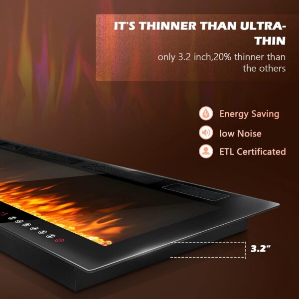 LEMBERI 50 inch Electric Fireplace Recessed and Wall Mounted,750/1500W Heater and Linear Fireplace with Touch Screen Control Panel, Timer,Remote Control,Adjustable Flame Color and Speed - Image 2