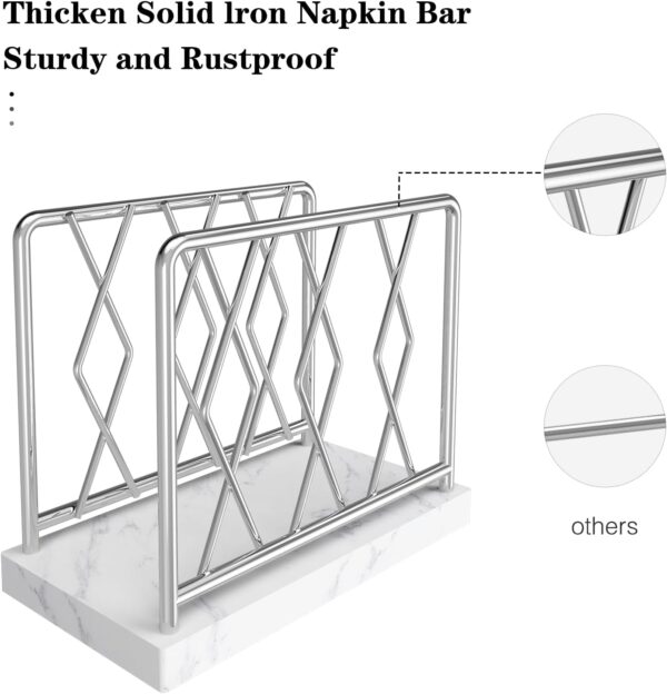Napkin Holder for Table, Elegant Marble Standing Napkin Dispenser for Kitchen Dining Modern Cocktail Picnic Bar, Metal Tissue Holders for kitchen Suitable for All Dining Room Decors Sliver - Image 5
