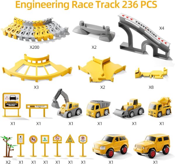 iHaHa Toddler Boy Toys 236 PCS Race Tracks Toys Gifts for 3 4 5 Year Old Boys Kids, 6 PCS Construction Car Toys Gifts for 2 3 4 5 Year Old Boys, Christmas Birthday Gifts Toys for 3 4 5 Year Old Boys - Image 7