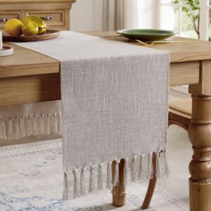 Linen Style Rustic Table Runner, Farmhouse Cotton Linen Table Runner, Boho Table Runners 72 Inches Long with Hand Tassels for Home Tabletop Decor and Everyday Use - Light Coffee, 72 Inch