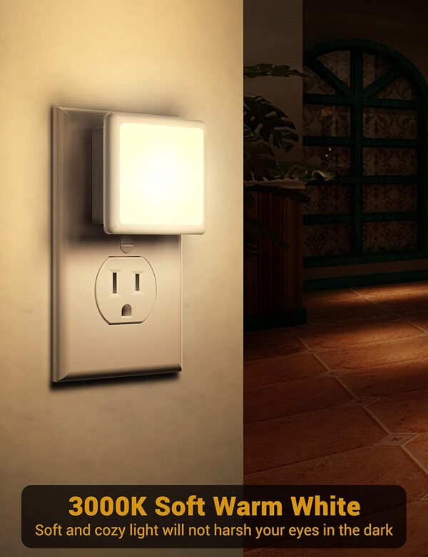 JandCase Night Lights Plug into Wall 2 Pack, Plug in Night Light with Dusk-to-Dawn Light Sensor, 3000K Soft White 0.3W, LED Nightlight for Bathroom, Adult, Hallway - Image 3
