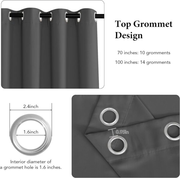 RYB HOME Blackout Curtains & Drapes - Total Privacy Thermal Efficiency Backdrop Curtains for Bedroom Room Divider Vertical Blind Living Room Patio Sliding Glass Door, Wide 100 x Long 84 inch, Grey - Image 2