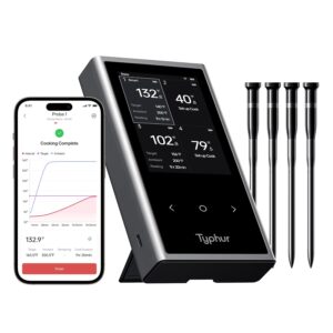 Sync Wireless Meat Thermometer Quad | 4 Probes | 6 Sensors | LCD Display | WiFi and Bluetooth 5.3 | Improved Stability and Range | IPX8 Waterproof | for BBQ, Grill, Smoker, Oven, Kitchen