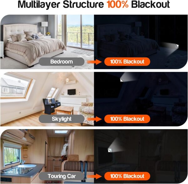 100% Blackout Curtains for Bedroom, No Drill Window Shades, Hook and Loop Tape, Portable DIY Blackout Shades, Blackout Blinds, Blackout Window Cover for Baby Nursery, Dorm Room, Travel - 79" x 58" - Image 3