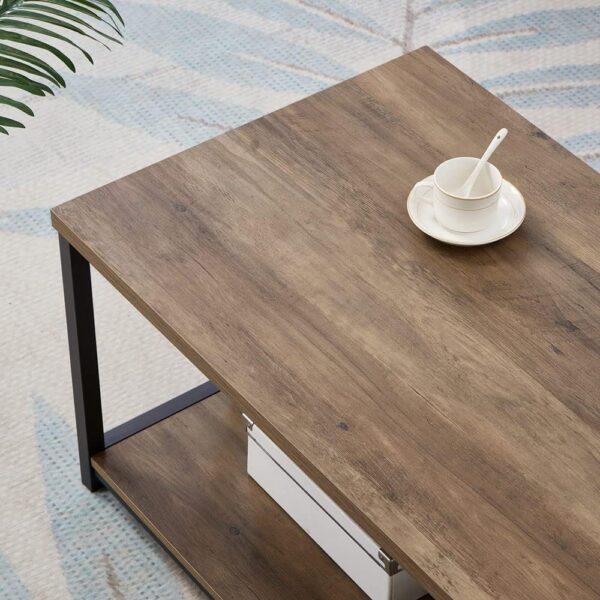 FOLUBAN Modern Coffee Table, Living Room Center Table with Storage, Wood and Metal Cocktail Table, Rustic Oak, 47 Inch - Image 4