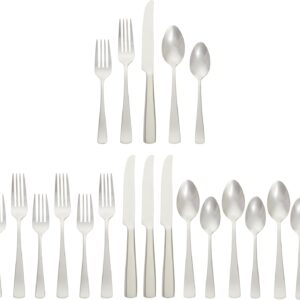 Amazon Basics 20-Piece Stainless Steel Flatware Set with Square Edge, Service for 4, Silver