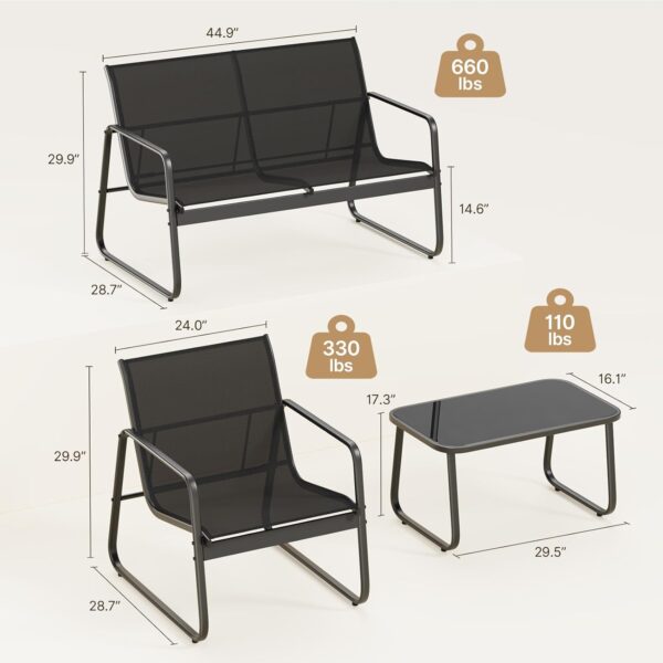 Gizoon 4 Piece Patio Furniture Set, Outdoor Patio Furniture with Loveseat and 2 Single Chairs, Bistro Table and Chairs Set for Backyard, Balcony, Lawn,Black - Image 3