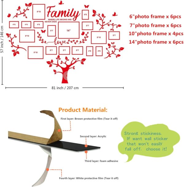DIY Wall Decor Living Room Family Tree Wall Decor Sticker 3D Picture Frames Collage Wall Decor Living Room Wall Decor - Image 5