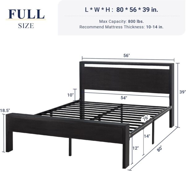 Allewie Full Size Platform Bed Frame with Wooden Headboard and Footboard, Heavy Duty 12 Metal Slats Support, No Box Spring Needed, Under Bed Storage, Non-Slip, Noise Free, Easy Assembly, Black Oak - Image 2