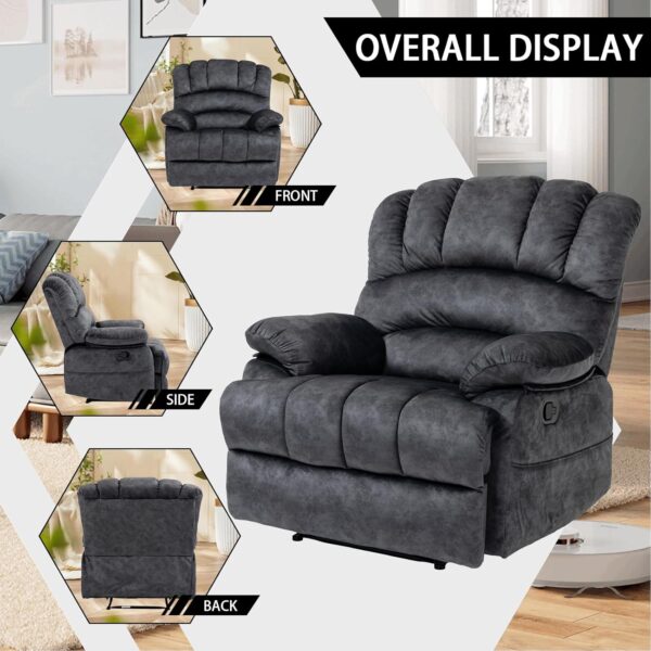 Large Boy Lazy Recliner Chair for Adult, Comfortable Manual Single Recliner Sofa in Velvet Fabric, Oversized Reclining Chair for Living Room, Bedroom(Dark Grey) - Image 7