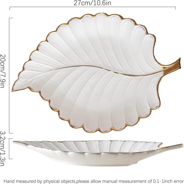 Jewelry Tray Ceramic Ring Holder Dish 10.6" x 7.9" White Key Bowl Birthday Gifts for Women Leaf Aesthetic Coffee Table Decor Cute Room Apartment Bathroom Dresser Decor Bridesmaid Wedding Gifts - Image 4