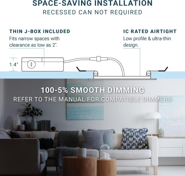 PARMIDA (12 Pack) 6 Inch Dimmable 5CCT Ultra-Thin LED Recessed Ceiling Light with Junction Box, 5 Color Selectable 2700K/3000K/3500K/4000K/5000K, 12W, Canless Wafer Slim Panel Downlight, IC Rated, ETL - Image 5