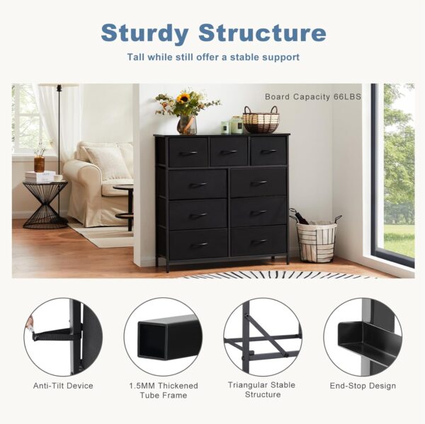 DUMOS Dresser for Bedroom, Storage Tower with 9, Chest of Drawers with Fabric Bins, Black - Image 7