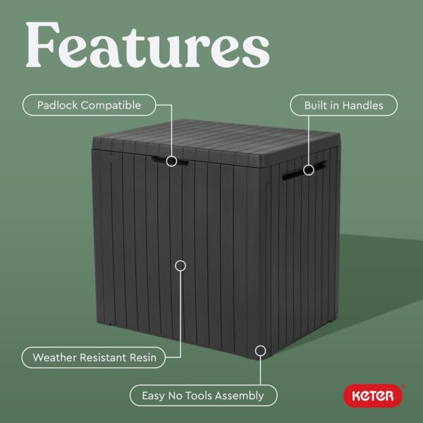 Keter City 30 Gallon Resin Outdoor Storage Box and Patio Furniture Side Table for Pool and Garden Accessories, Dark Grey - Image 3